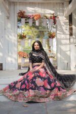 Black-Lehenga-Choli-(Flower-Printed)-4