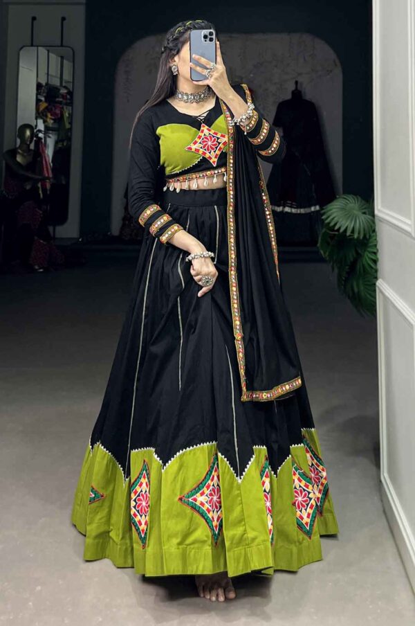 Black Navratri Chaniya Choli with Gamthi Patch and Gota Patti Lace