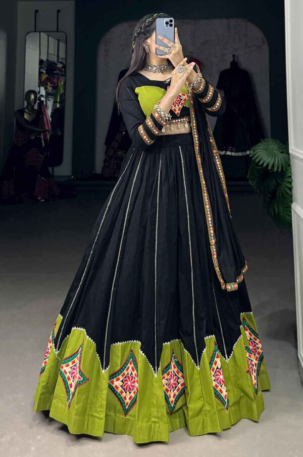 Black Navratri Chaniya Choli with Gamthi Patch and Gota Patti Lace