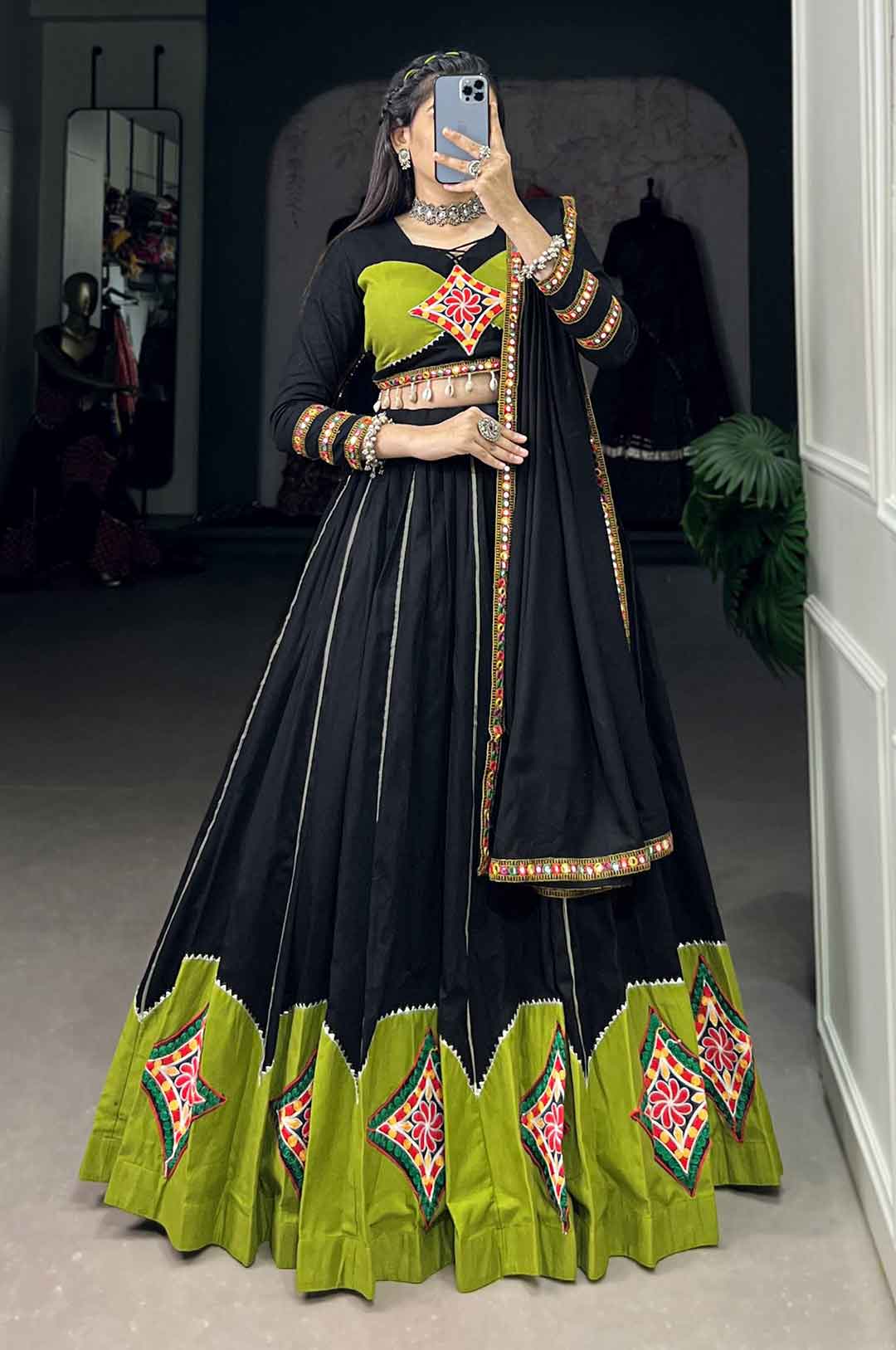 Black Navratri Chaniya Choli with Gamthi Patch and Gota Patti Lace