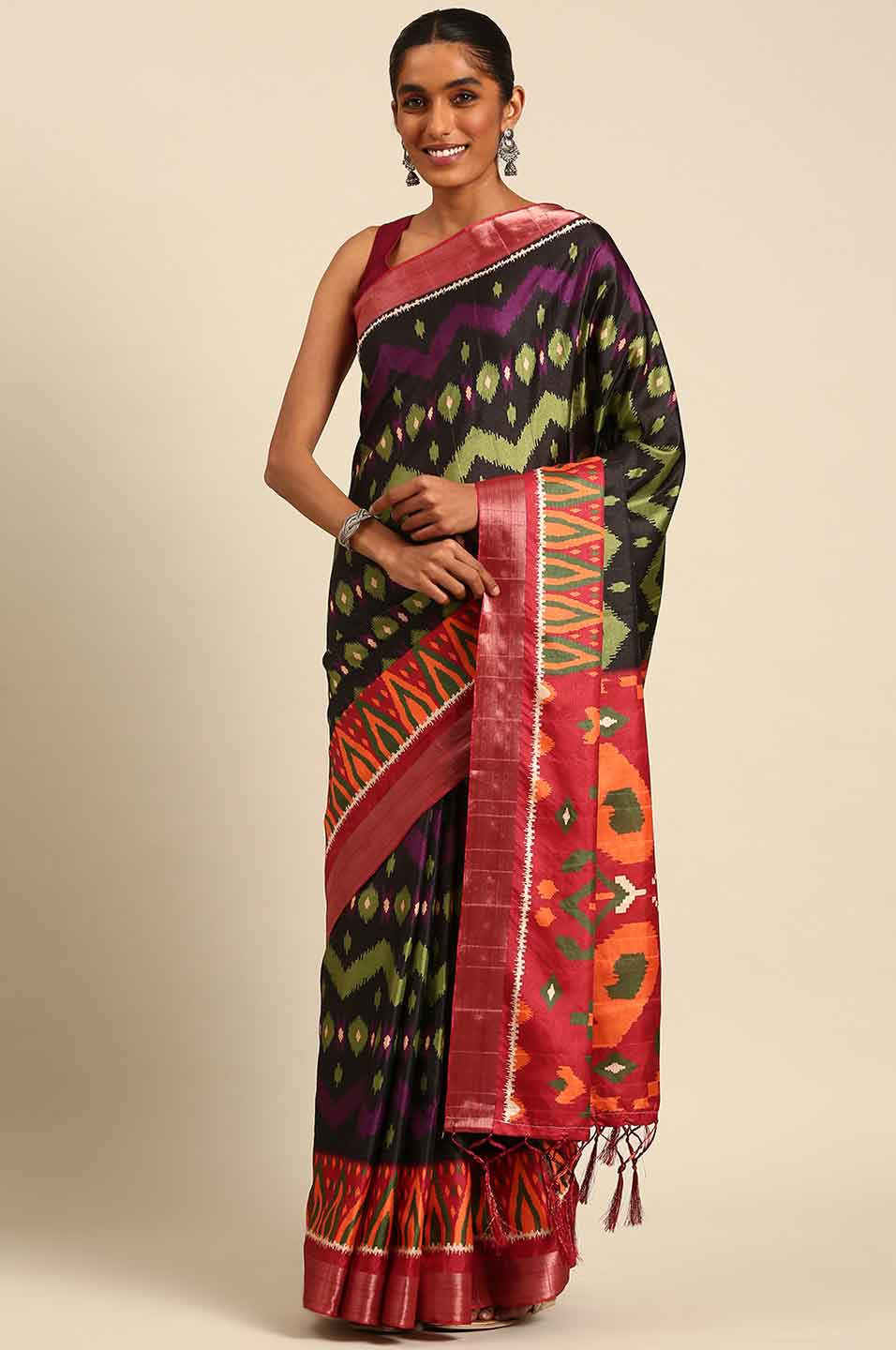 Black Patola Saree With color contrast patterns