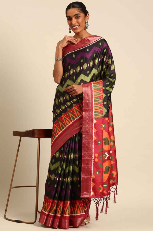 Black Patola Saree With color contrast patterns