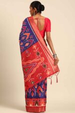 Blue-Patola-saree-with-multicolor-contrast-pattern-and-unstitched-blouse-2