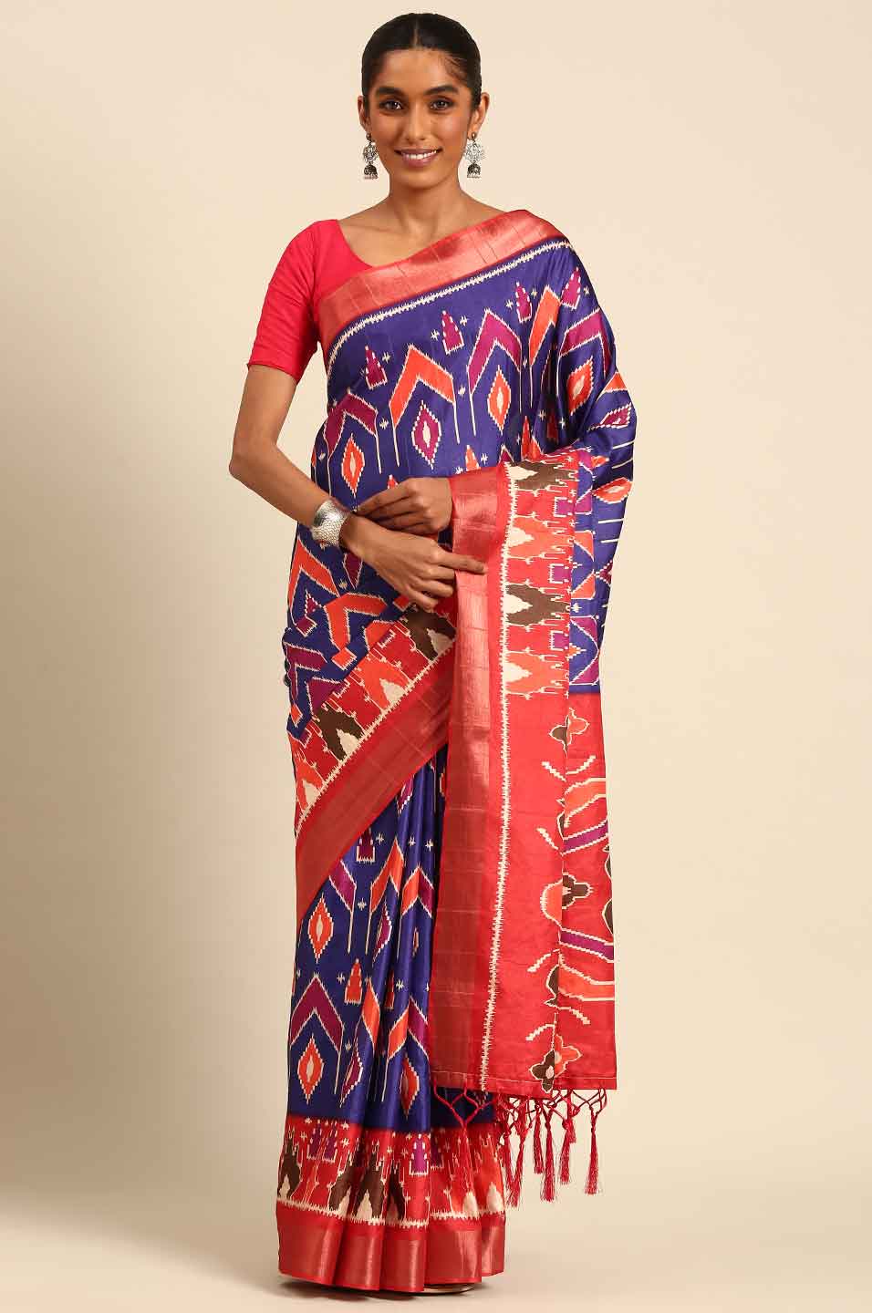 blue Patola Saree With color contrast patterns