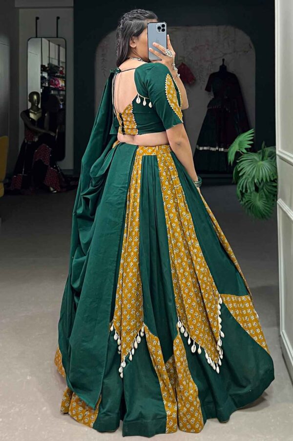 Green And Magenta Pure Cotton Navratri Lehenga Choli