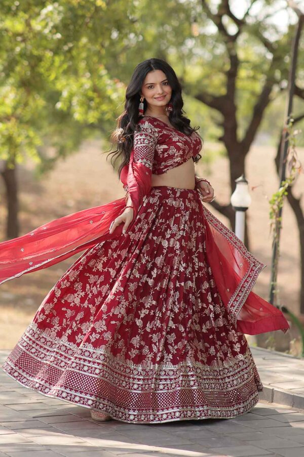 Maroon Heavy Deasigner Sider Lehenga Choli