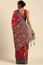 Maroon-Patola-saree-with-multicolor-contrast-pattern-and-unstitched-blouse