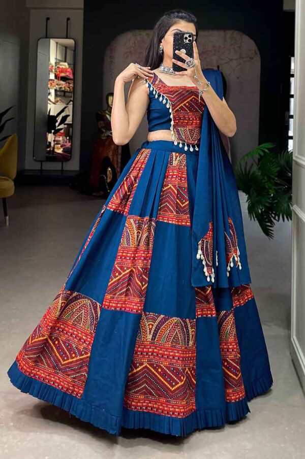 Navratri Lehenga Choli Pure Cotton Printed Foil Work (Blue)