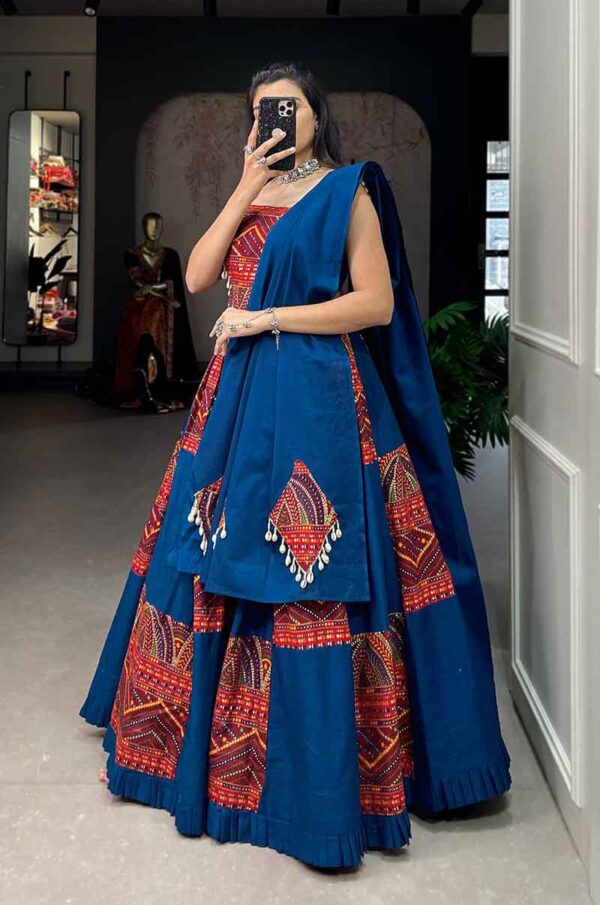 Navratri Lehenga Choli Pure Cotton Printed Foil Work (Blue)