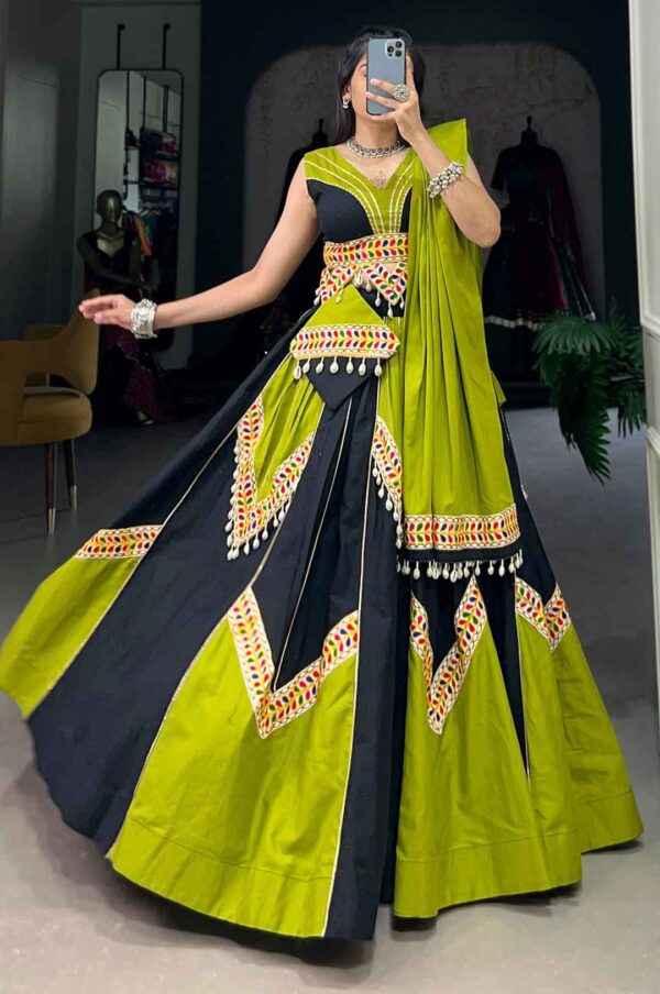 Parrot Green Gamthi Lehenga Choli For Navratri