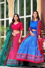 Pink-and-Blue-Rajasthani-Lehenga-Choli-With-Laheriya-and-Patola-Print-2