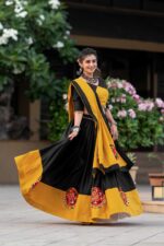 Pure-Cotton-Gamthi-Work-Real-Mirror-Navratri-Lehenga-Choli-(yellow-and-black)2