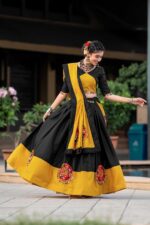 Pure-Cotton-Gamthi-Work-Real-Mirror-Navratri-Lehenga-Choli-(yellow-and-black)6