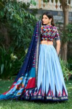 Sky-Blue-Tussar-Silk-Foil-Print-Lehenga-chodi