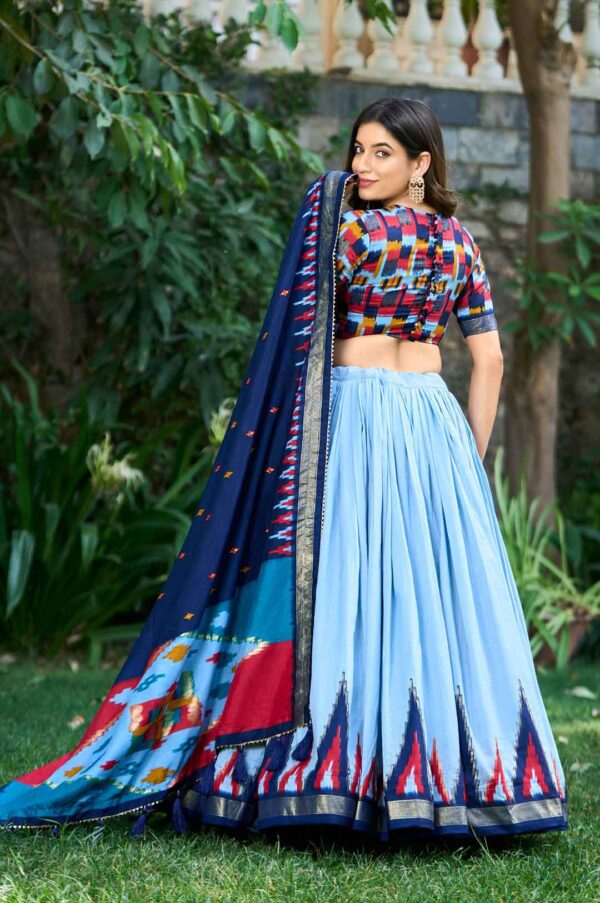 Sky Blue Tussar Silk Foil Print Lehenga Choli