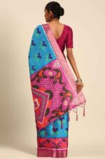 Sky-patola-saree-with-un-stitched-cotton-Blouse-3