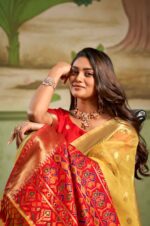 Yellow-silk-saree-For-Haldi-With-Golden-zari-work-Blouse