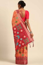 orange-red-Patola-saree-with-multicolor-contrast-pattern-and-unstitched-blouse