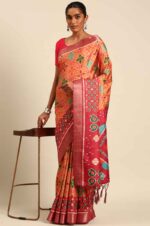 orange-red-Patola-saree-with-multicolor-contrast-pattern-and-unstitched-blouse-4