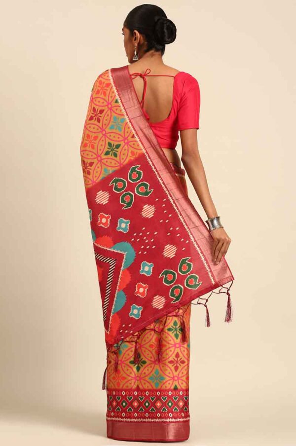 Orange red Patola Saree With color contrast patterns