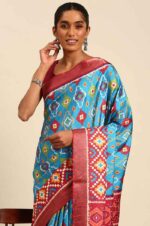 sky-Blue-Patola-saree-with-multicolor-contrast-pattern-and-unstitched-blouse-4