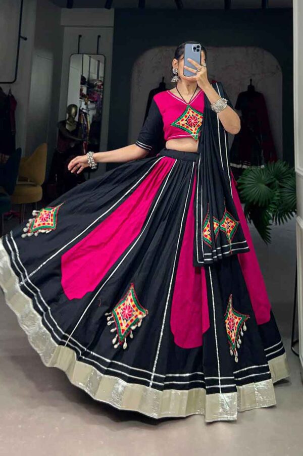 pink and black gamthi navratri lehenga choli