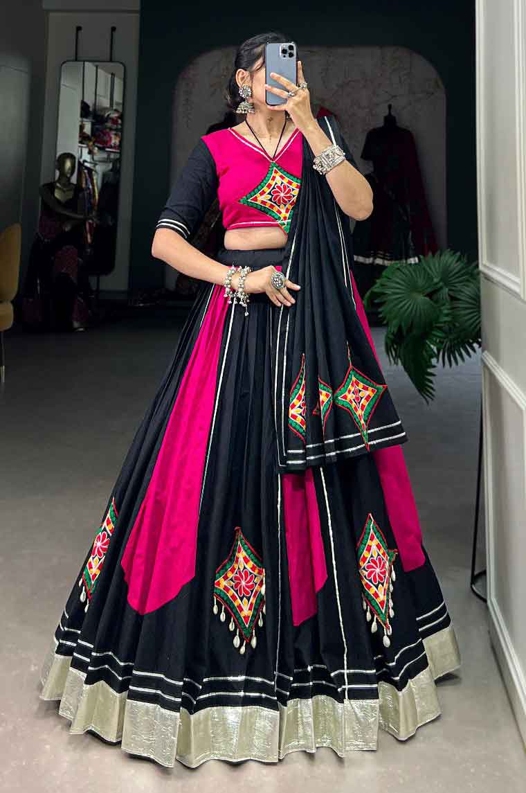 pink and black gamthi navratri lehenga choli