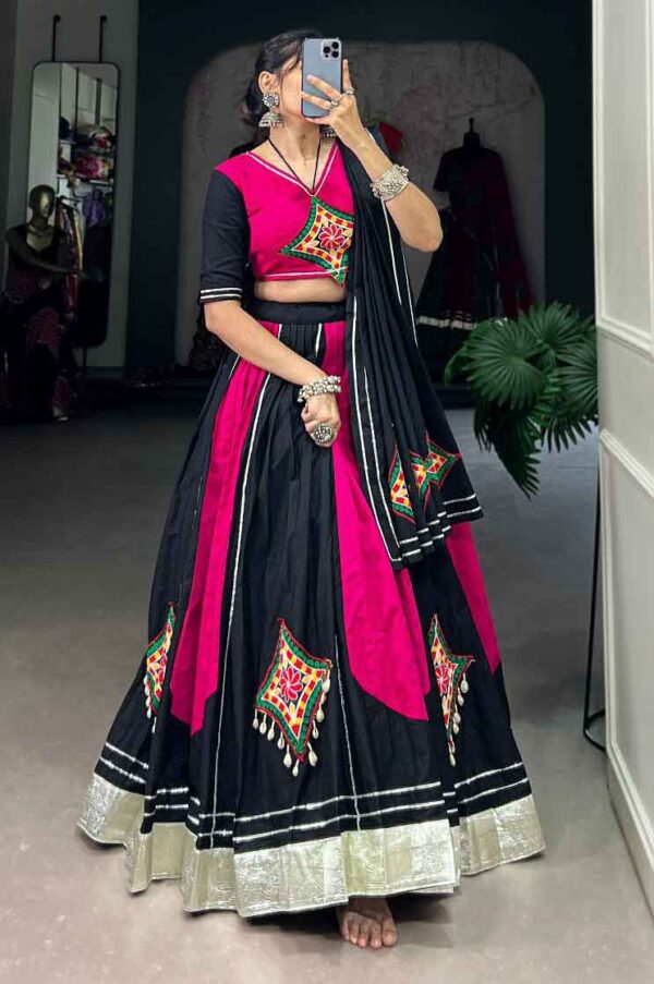 pink and black gamthi navratri lehenga choli