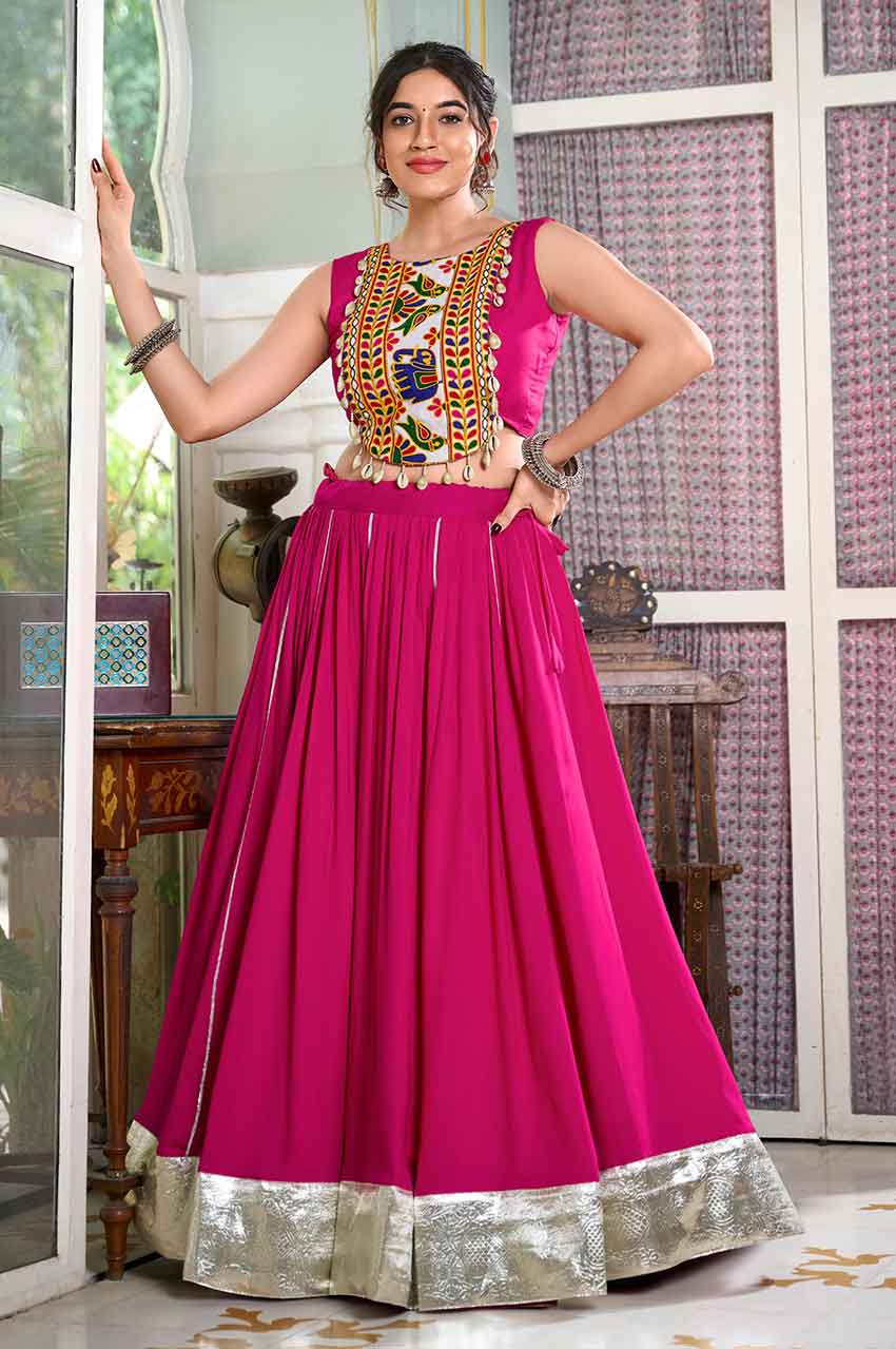 Hot Pink Navratri Lehenga Choli with Gotta Patti and Gamthi Work Blouse