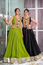 Parrot-Green-and-black--Navratri-Lehenga-Choli-with-Gotta-Patti-and-Gamthi-Work-Blouse-2