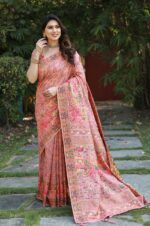 Peach-Premium-Kashmiri-Pashmina-Soft-Saree-with-Rich-Weaved-Blousepiece-2