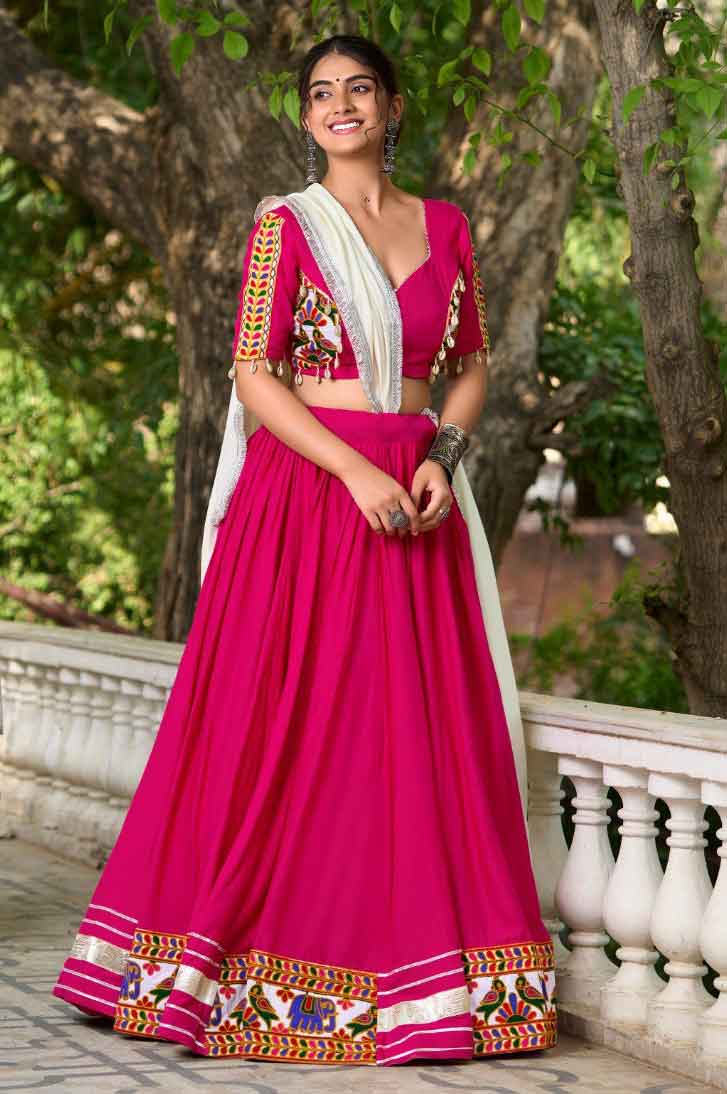 Pink Lehenga Choli For Navratri with Gamthi Work