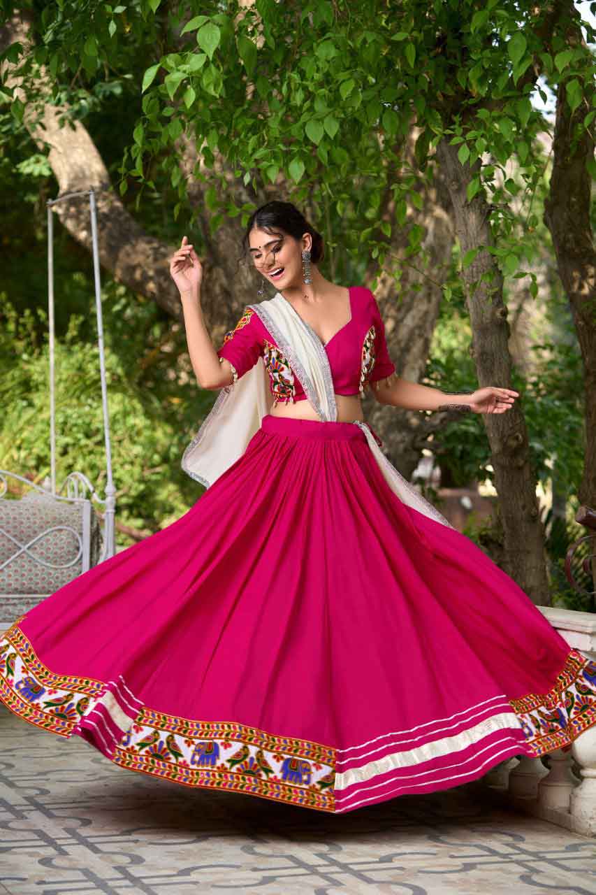 Pink Lehenga Choli For Navratri with Gamthi Work