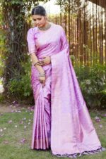 Premium-Deep-lilac-Kanjivaram-Satin-Saree-with-Unstitched-Blouse-2