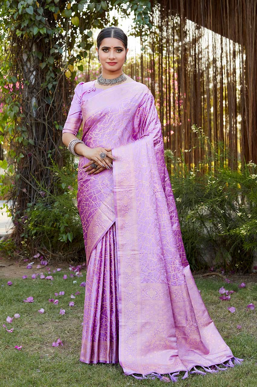 Premium Deep Lilac Color Kanjivaram Satin Saree with Unstitched Blouse