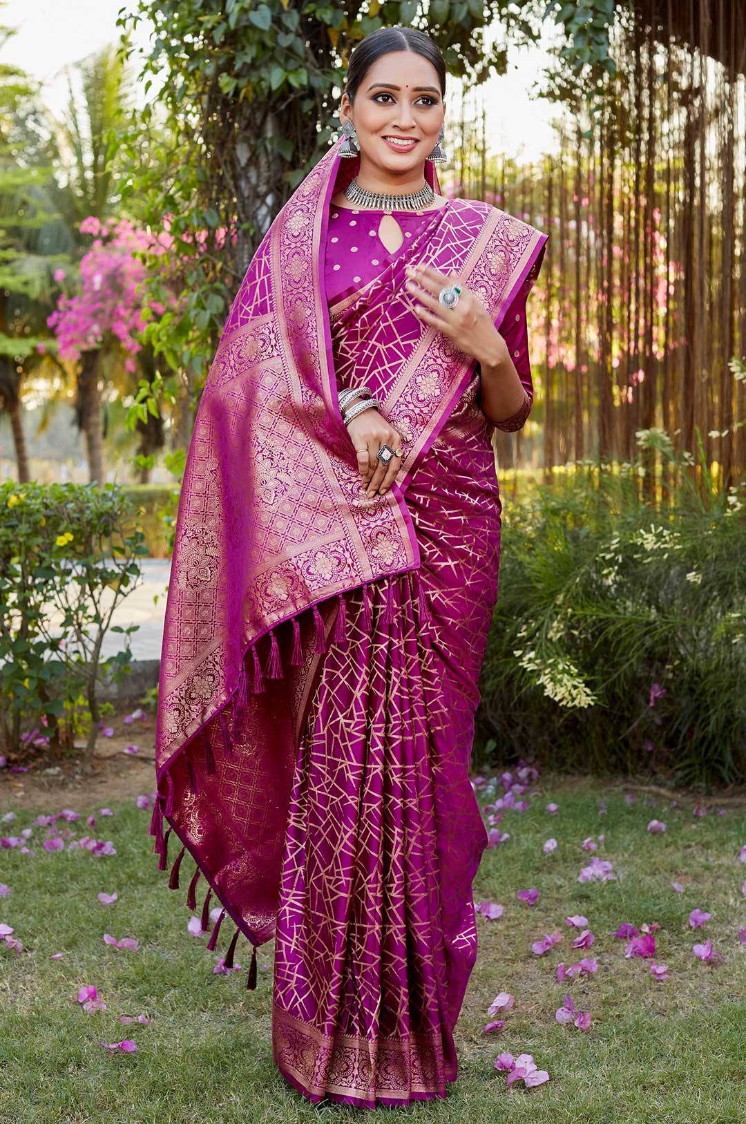 Premium Rani Pink Color Kanjivaram Satin Saree with Unstitched Blouse