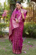 Premium-Rani-Pink-Kanjivaram-Satin-Saree-with-Unstitched-Blouse-3