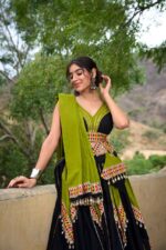 gamthi-work-Lehenga-Choli-for-Navratri-In-Parrot-Green-and-Black-color-2