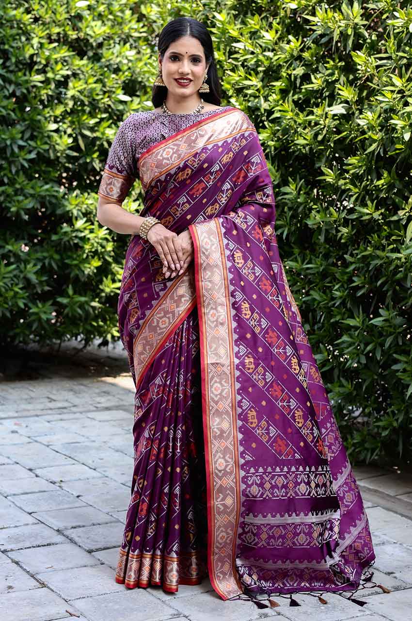 Special Edition Wine Pure Handloom Silk Ikkat Patola Sarees