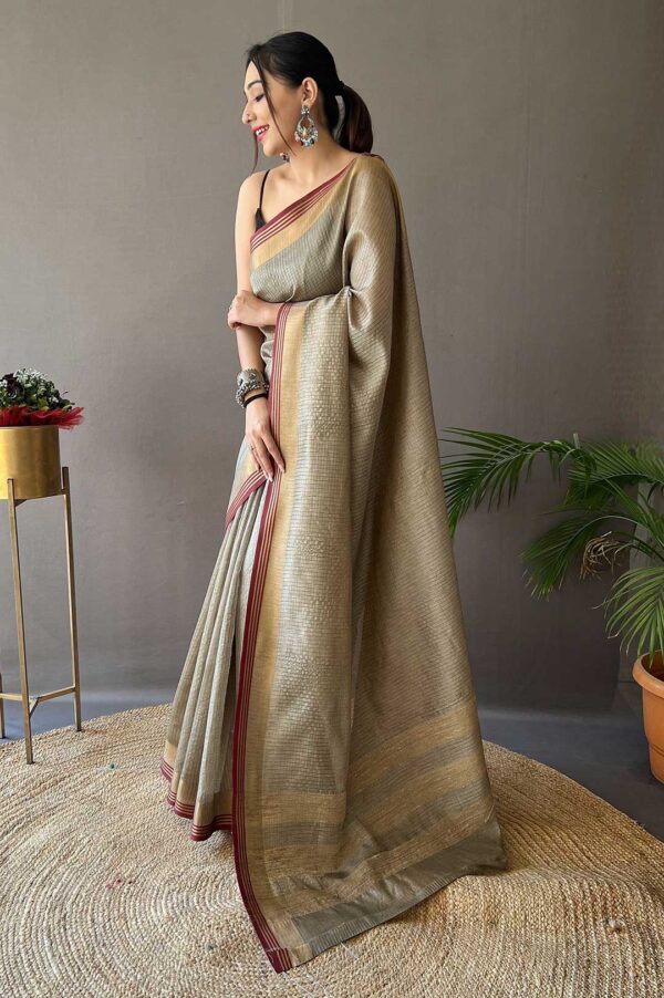 Grey Soft Silk Saree with All Over Zari Chex Weaving Design