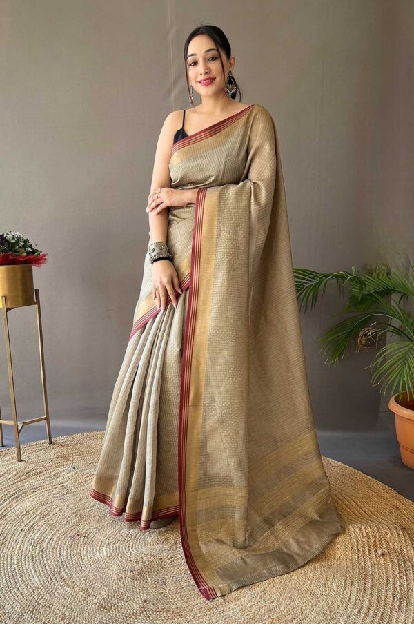 Grey Soft Silk Saree with All Over Zari Chex Weaving Design