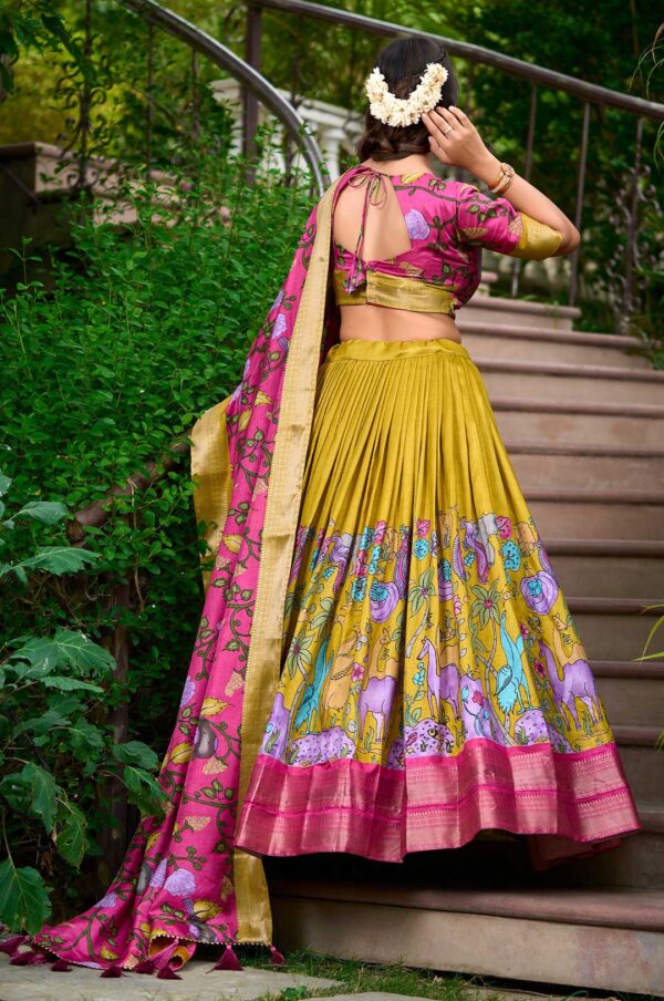 Mustard Kamalkari Lehenga Choli Dola silk Fabric