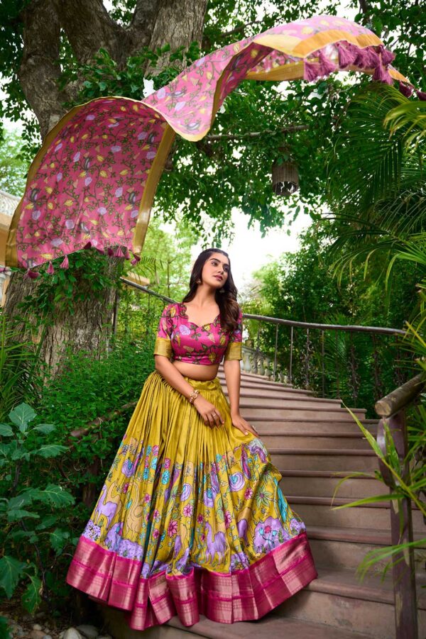 Mustard Kamalkari Lehenga Choli Dola silk Fabric