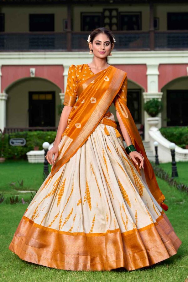 Dola Silk Lehenga Choli Set with mustard Shibori Print