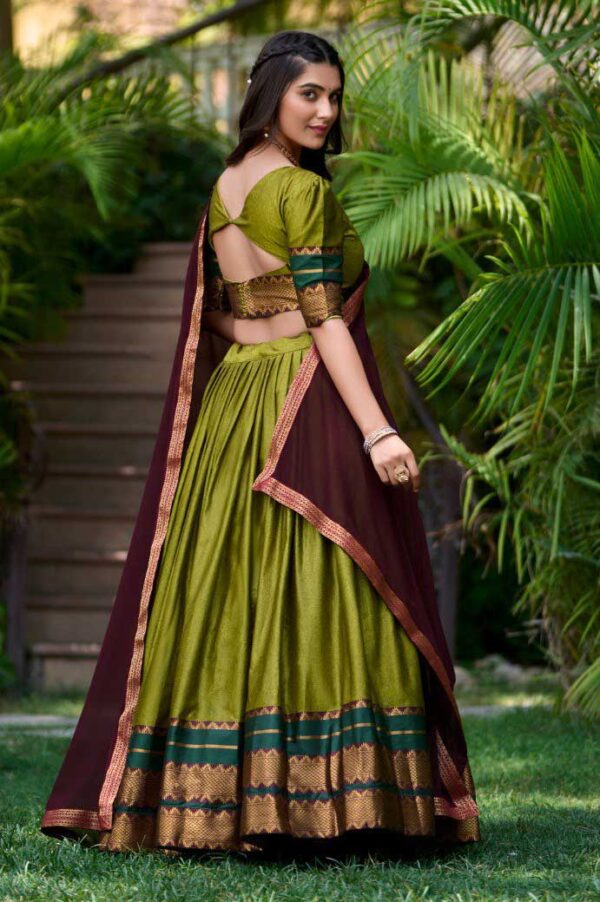 Olive Cotton Lehenga Choli Set with Zari Weaving