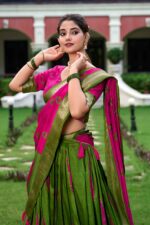 Pink-And-Green-printed-lehenga-choli-with-zari-work-in-dola-silk-fabric-2