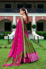 Pink-And-Green-printed-lehenga-choli-with-zari-work-in-dola-silk-fabric-3