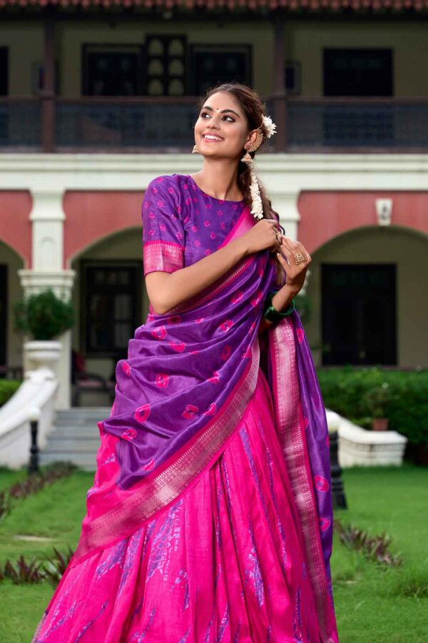 Dola Silk Lehenga Choli Set with Pink and Purple Shibori Print