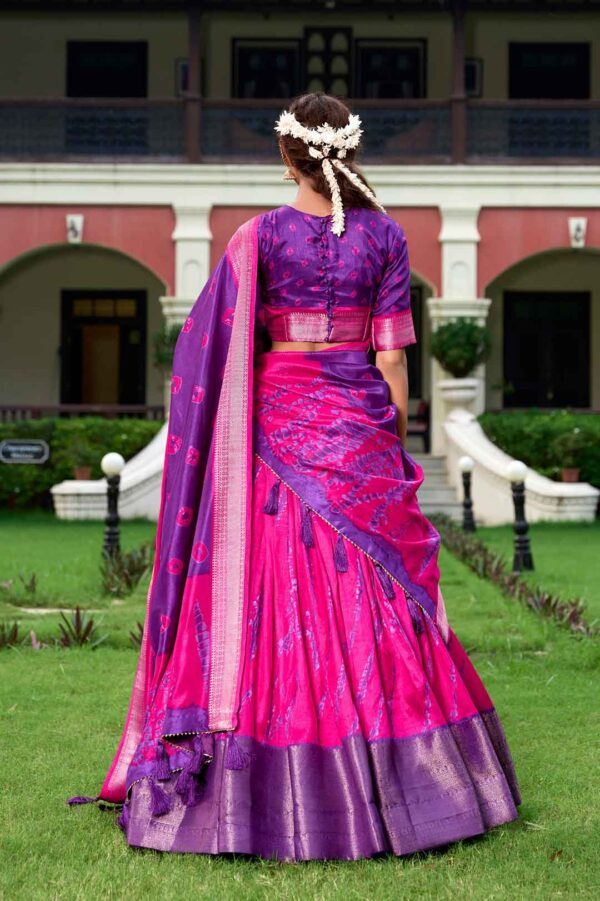 Dola Silk Lehenga Choli Set with Pink and Purple Shibori Print