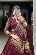 Pure-Gaji-silk-Lagdi-Patta-Lehenga-Choli-In-Wine-color